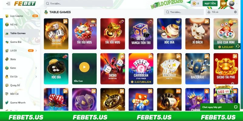 Sòng bài Table Games luôn tấp nập với hàng nghìn lựa chọn